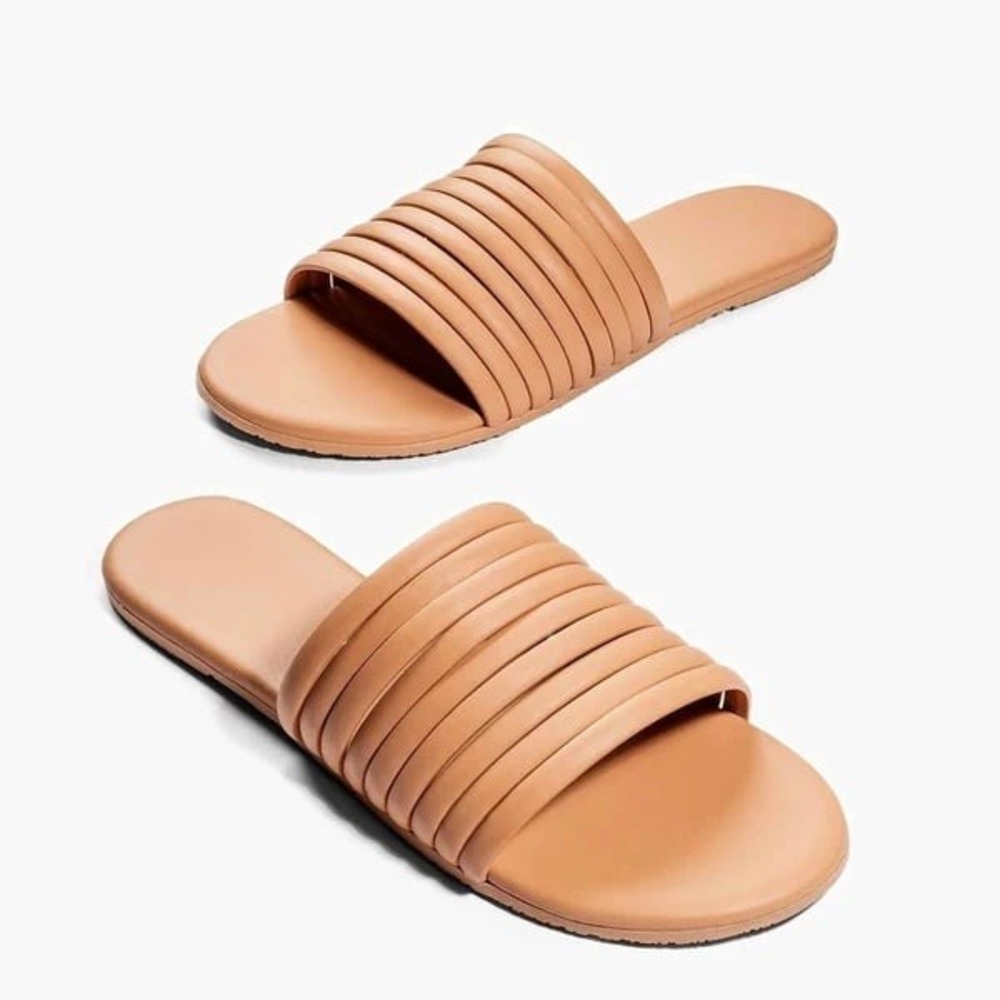 TKEES Caro Pou Leather Slide Sandals Size 10 / EU 41 Nude Beige NEW